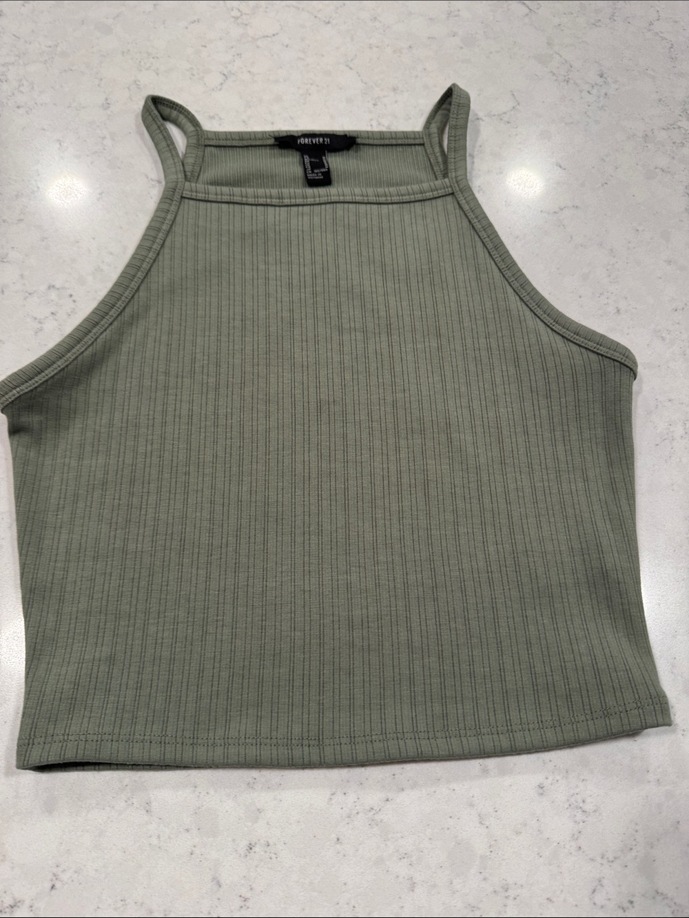 Forever 21 Women's Medium Olive Green Ribbed Cropped Tank Top Textured Stretchy